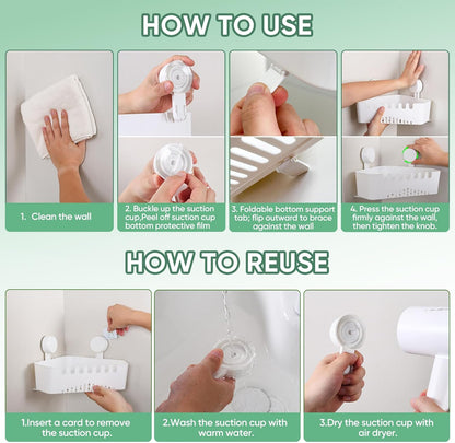 LUXEAR Corner Suction Cup Shower Caddy - White