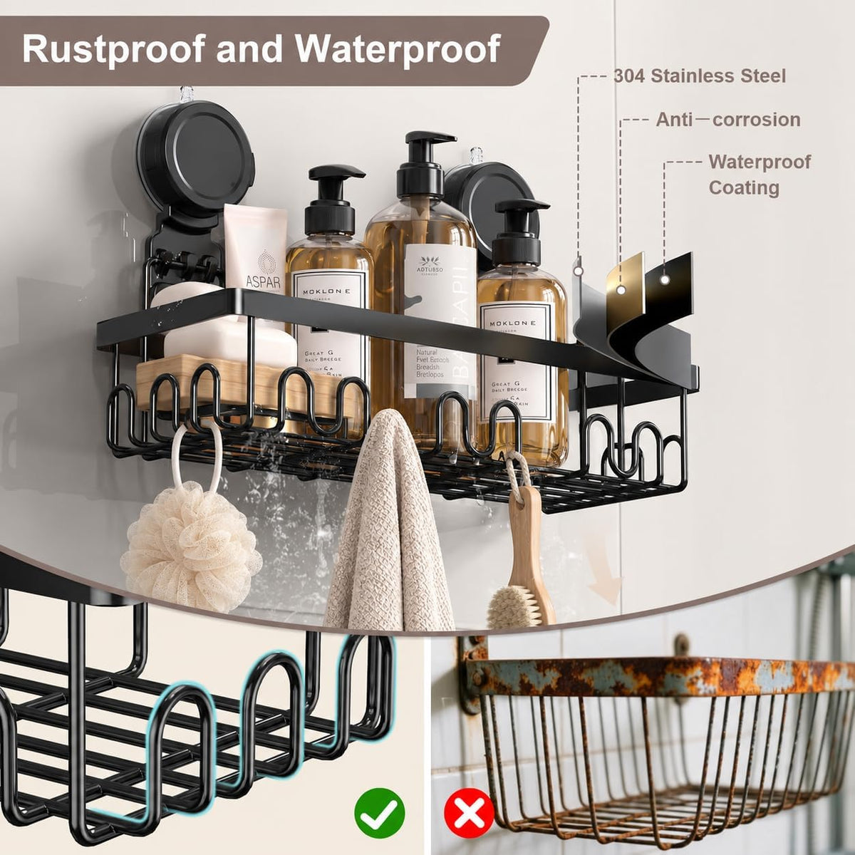 JOTPE Shower Caddy Suction Cup, No Drill Shower Shelves for Bath, 2 Pack