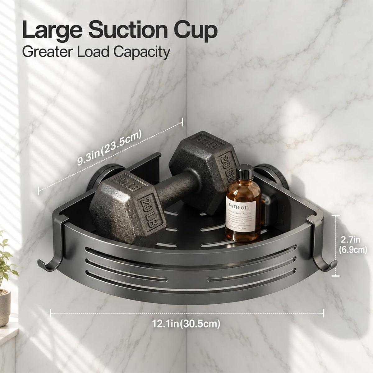2 PCS Corner Shower Caddy Suction Cup with Hooks, No-Drilling (Gray)