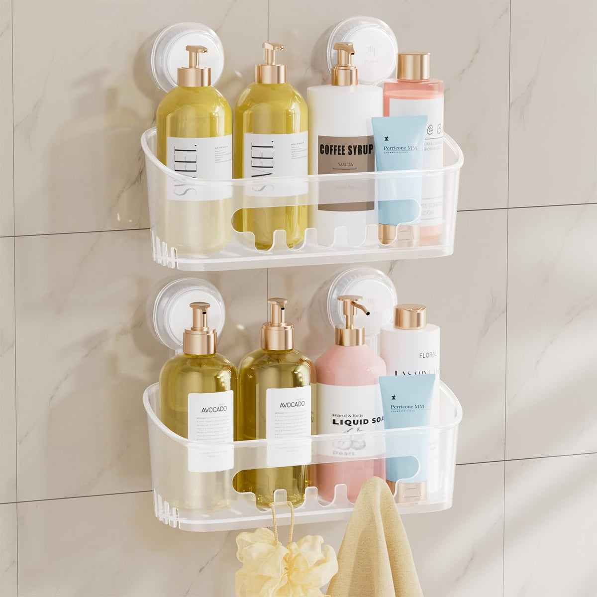 TAILI Shower Caddy Suction Cup Bathroom Organizer Shelves Frosted Clear 2pack