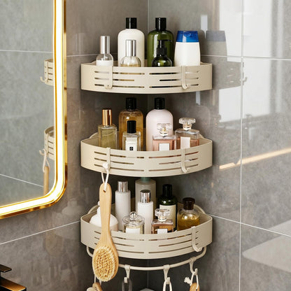 3-Tier No-Drill Storage Caddy with Hooks&Towel Bar,Organizing Solution for Bathroom,Shower&Kitchen,Holds Shampoos,Soaps,Sponges&Cleaners,Triangle