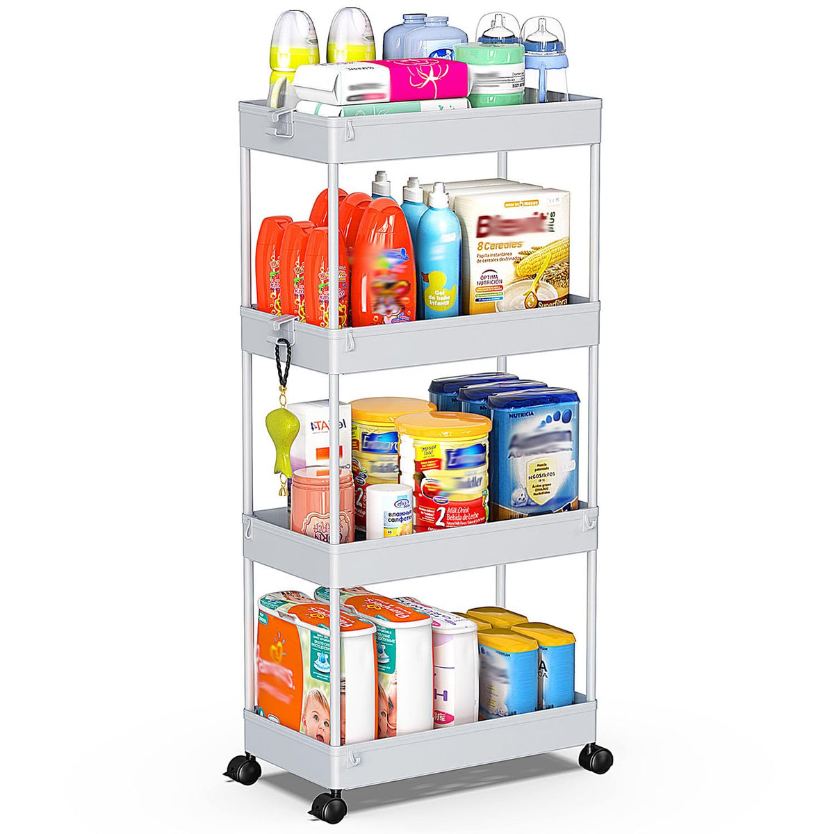 SPACEKEEPER 5 Tier Storage Rolling Cart, Bathroom Cart with Wheels, White