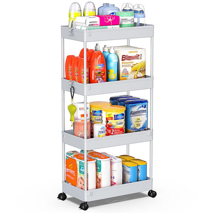 SPACEKEEPER 5 Tier Storage Rolling Cart, Bathroom Cart with Wheels, White