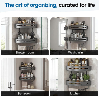 【2026 Upgraded】New Suction Cup Shower Caddy,Extremely Strong Suction Power,Removable Shower Corner Shelf Suction Cup,No Drilling Rust Proof Aluminum Corner Shower Caddy Suction Cup (2-Pack,Grey)