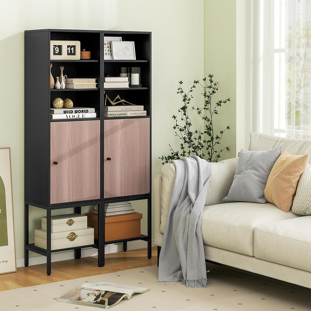 Tangkula Tall Bathroom Storage Cabinet with 1 Door and 4 Shelves, 57" H Narrow Floor Cabinet with Adjustable Shelves, Tall Slim Bathroom Cabinet for Living Room, Entryway, Kitchen (Black)