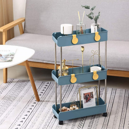 Melody House 3-Tier Slim Mobile Shelving Unit on Wheels, Slide Out Rolling Bathroom Storage Organizer, Utility Carts Shelf Rack for Kitchen Bathroom Laundry Room Narrow Places, Navy Blue