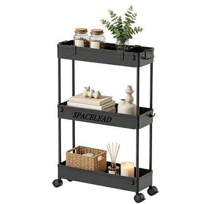 SPACELEAD Slim Storage Cart 3 Tier,Bathroom Organizer Rolling Utility,Mobile Shelving Unit Slide Out for Office, Kitchen, Laundry Room & Narrow Places,Black
