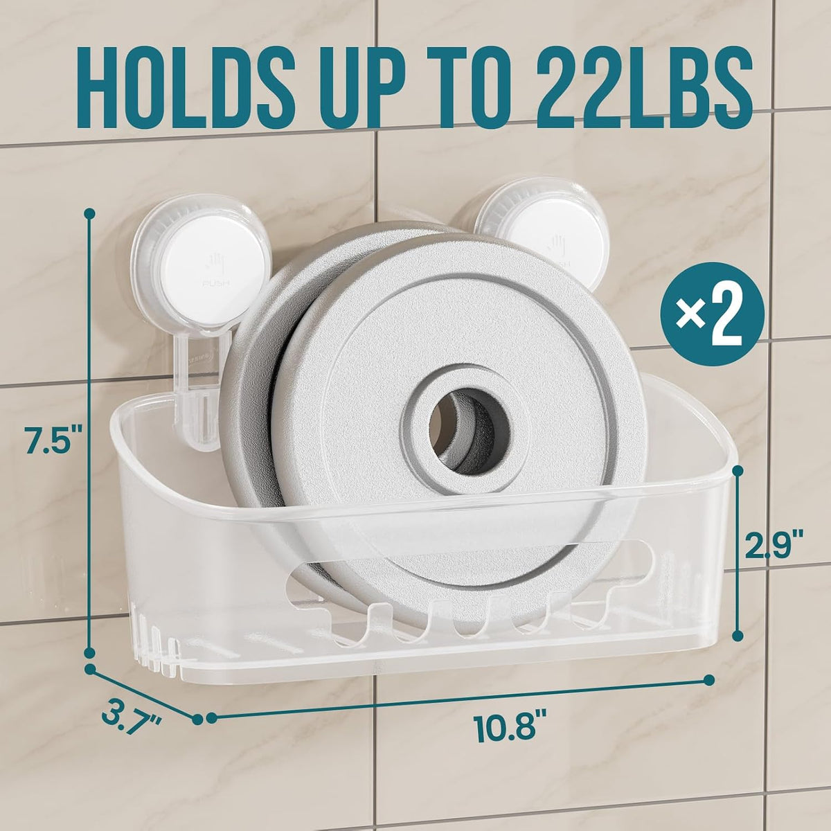 TAILI Shower Caddy Suction Cup Bathroom Organizer Shelves Frosted Clear 2pack