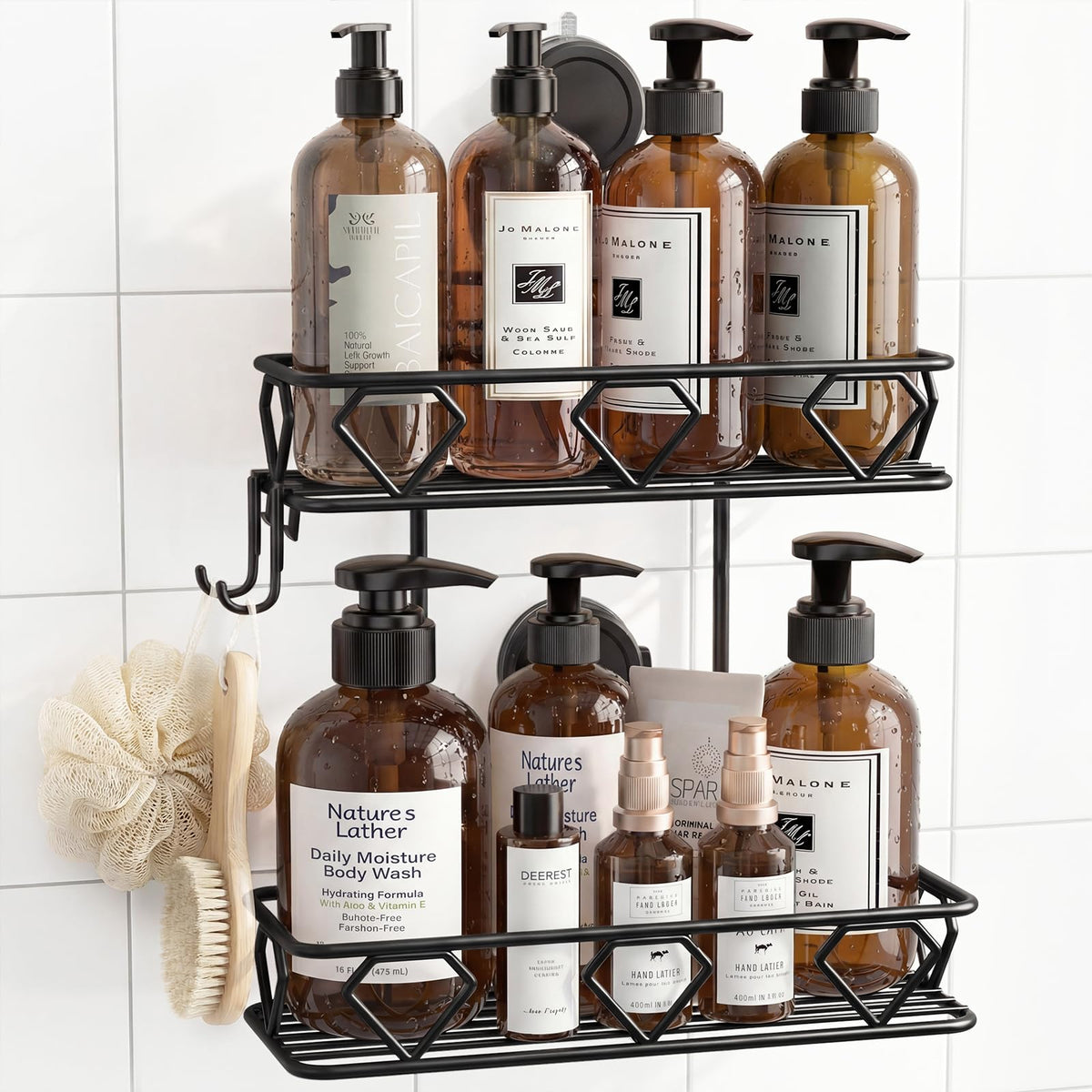 JOTPE Shower Caddy Suction Cup, No Drill Shower Shelves for Bath, 2 Pack