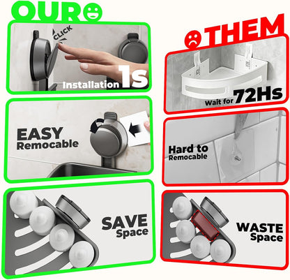 Corner Shower Caddy Suction Cup,Shower Shelves with Hooks,No Drilling Powerful Upgrade Suction Bathroom Corner Organizers and Storage,Removable Waterproof Rustproof Shower Shelf Bathroom Decor