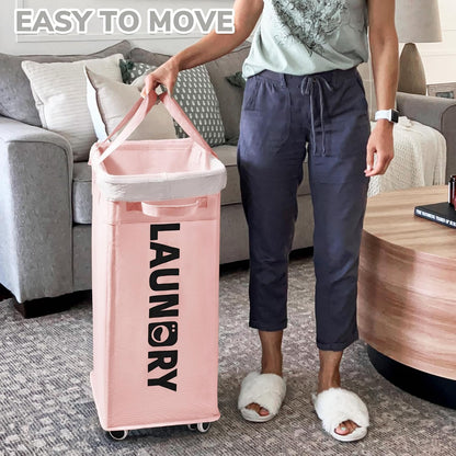 CHICVITA 75L Rolling Laundry Basket with Wheels Removable Wash Bag, Pink