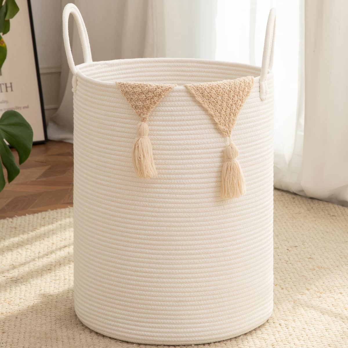 OIAHOMY 60L Nursery Hamper Laundry Basket Laundry Hamper Brown/White