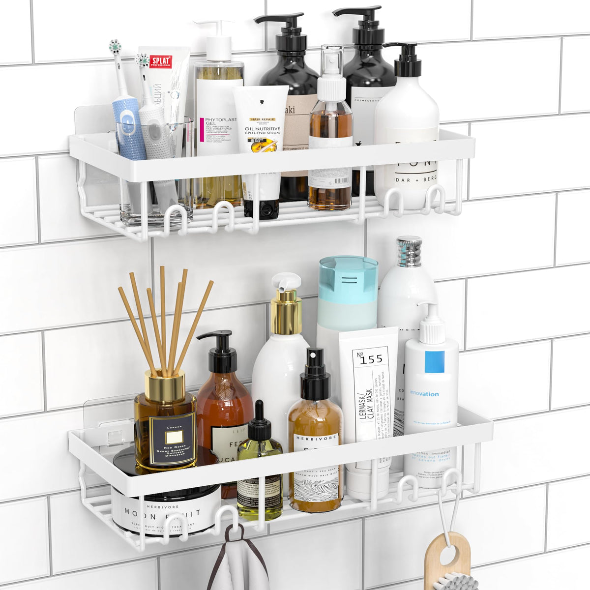 Moforoco Suction Cup Shower Caddy Shelf Organizer Rack, Black Bathroom Shelves Basket, Home Farmhouse Wall Inside Organization and Storage