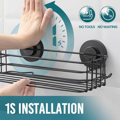TAILI 2 Pack Shower Caddy Suction Cup, Heavy Duty Shower Organizer, Black