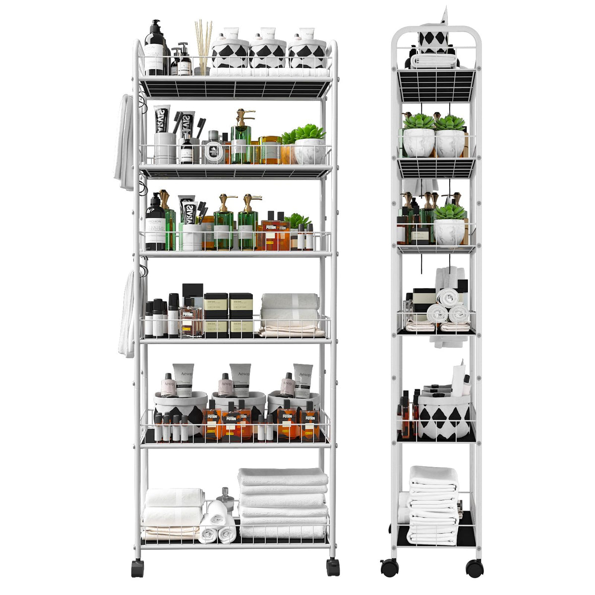 6in 6 Tier Slim Rolling Storage Cart,Mobile Shelving Unit with Wheels