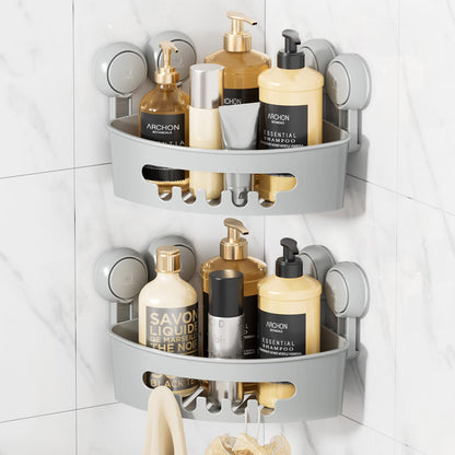 LEVERLOC Corner Shower Caddy Suction Cup, Shower Basket Suction Bathroom
