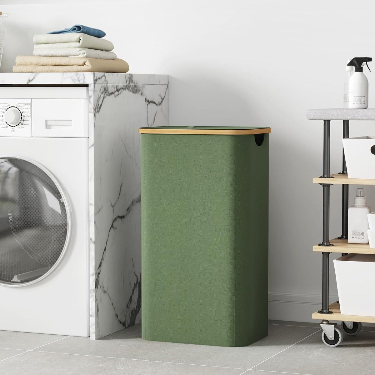 Lifewit 105L Large Laundry Basket with Lid, Removable Bags, Green