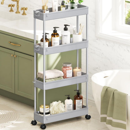 SPACEKEEPER Slim Rolling Storage Cart, 4 Tier Bathroom Cart Organizer,White