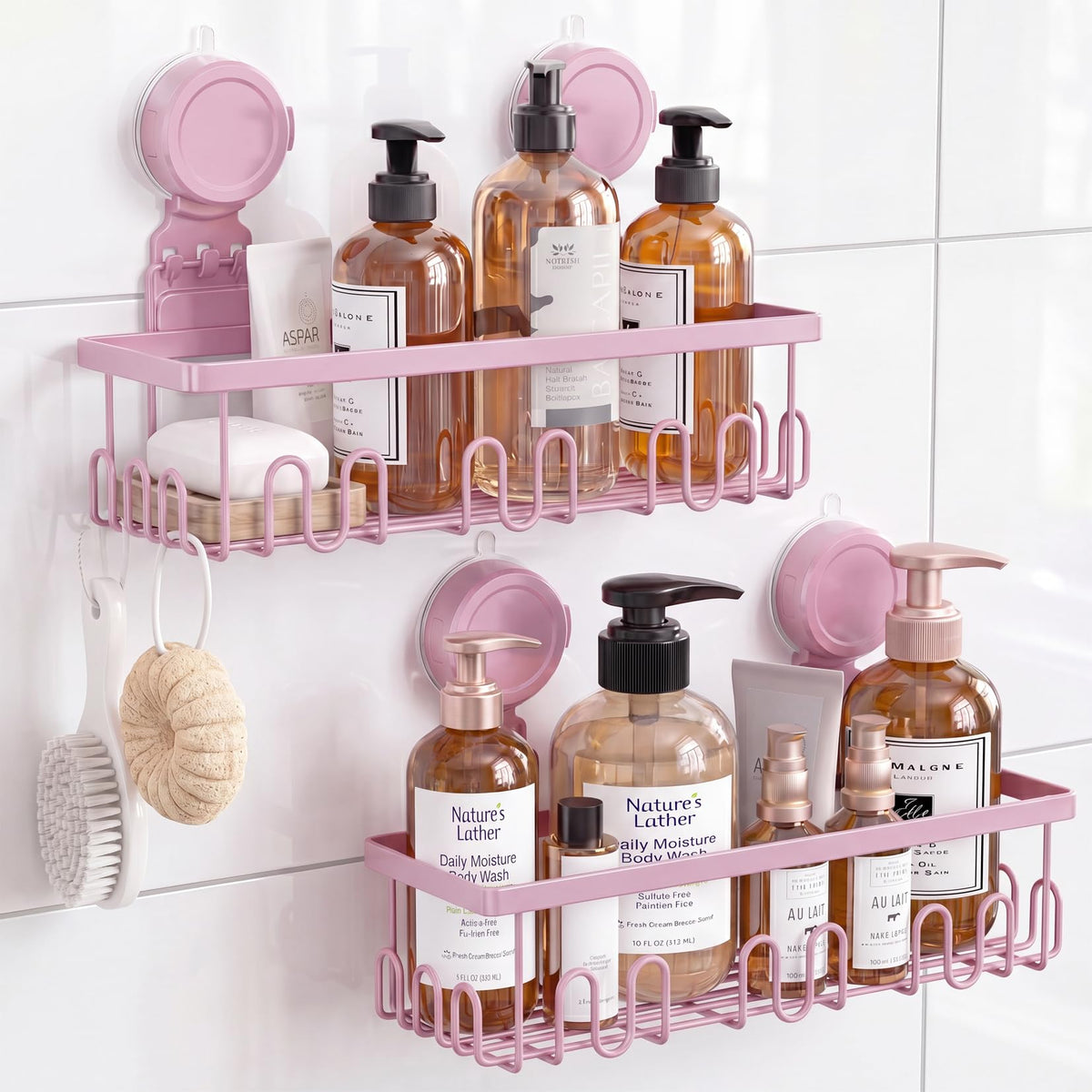 JOTPE Shower Caddy Suction Cup, Powerful Suction Storage Shelf Holds Up to 40 lbs, No Drilling Bathroom Organizer with Large Capacity, Removable & Reusable Shower Basket with Hooks, Rustproof, Black