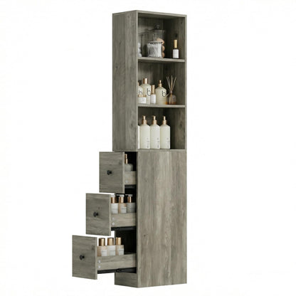 ARTETHYS Tall Narrow Bathroom Storage Cabinet with Side Rack & Drawers