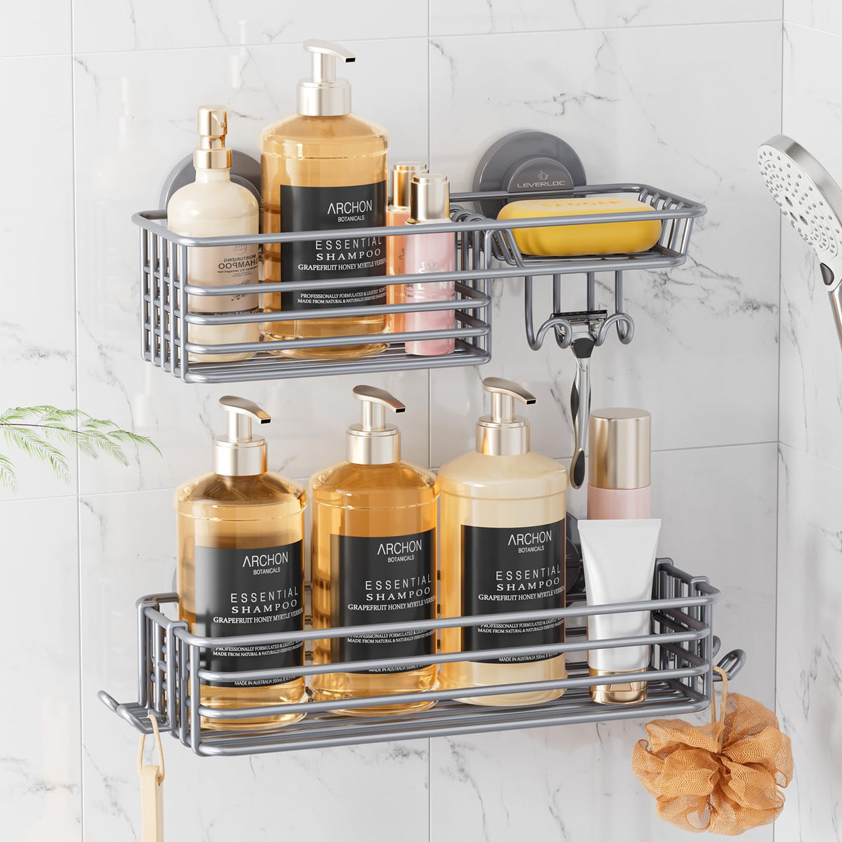 LEVERLOC Shower Caddy Suction Cup, 3 Pack Heavy Duty Bathroom Organizer