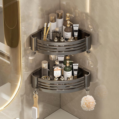 Shower Caddy Suction Cup, No-Drilling Hanging Shower Shelves with Hooks, Waterproof & Rustproof Removable Shower Organizer for Bathroom Storage