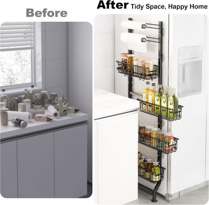 BUKFEN 6-Tier Slim Corner Shelf, Spice Rack Narrow Storage Next to Fridge
