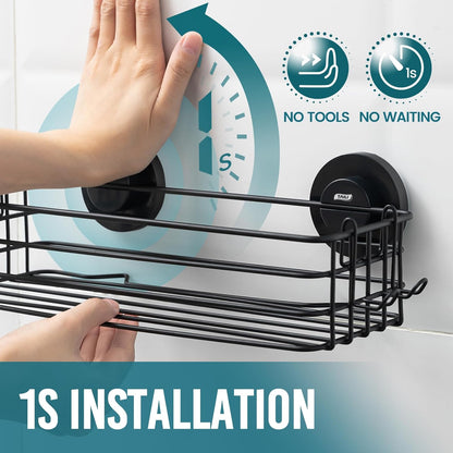 TAILI Shower Caddy Suction Cup 2 Pack with Hooks & Soap holder, Black