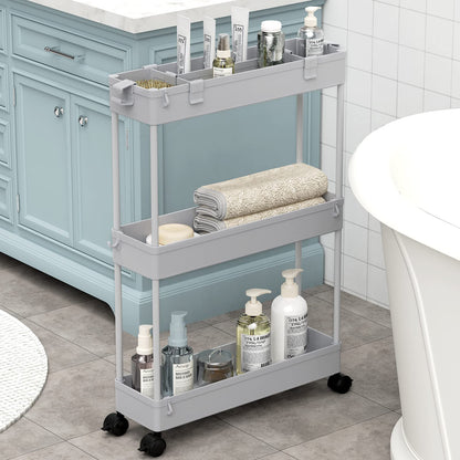 SPACELEAD Slim Storage Cart 3 Tier,Bathroom Organizer Rolling Utility,Mobile Shelving Unit Slide Out for Office, Kitchen, Laundry Room & Narrow Places,Black
