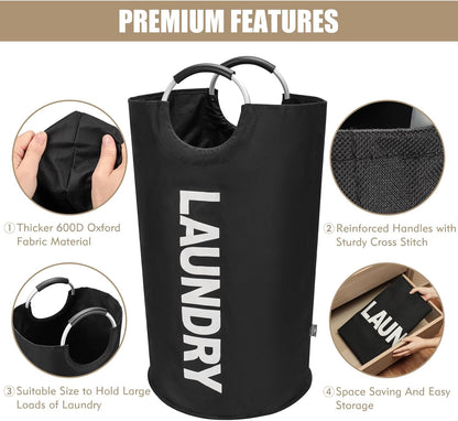 DOKEHOM 90L Large Laundry Basket Bag, Collapsible Tall Hamper, Black