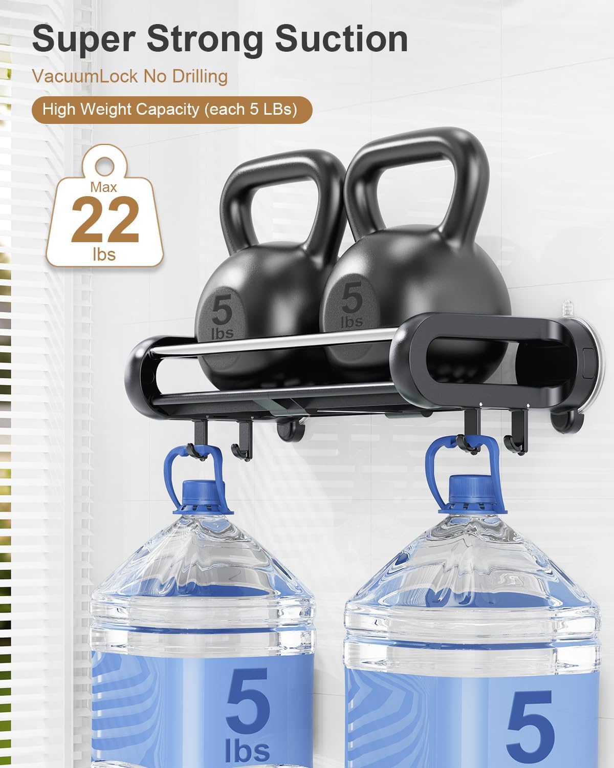 JOTPE Suction Cup Shower Shelf, Removable, Holds 22lbs, No Drilling, Black