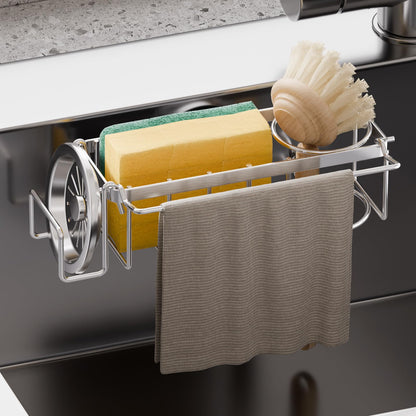 TAILI Sponge Holder for Kitchen Sink with Strong Suction Cup-Silver