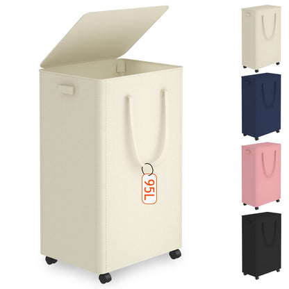 Slim Laundry Hamper with Wheels,20 Gal (75L) Rolling Laundry Basket with lid and wheels Clothes Hamper Foldable Tall Dirty Clothes Basket Sturdy Collapsible Clothes Hamper for Dorm,Laundry Room