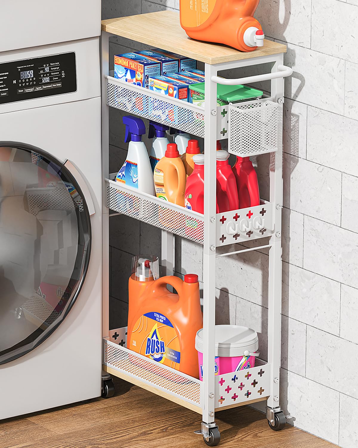 XYZLVSI 4 Tier Slim Storage Cart Laundry Room Organizer for Small Space