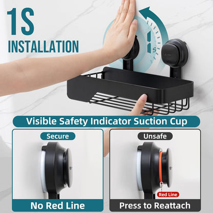 TAILI Shower Caddy Suction Cup Rustproof Metal Visible indicator Black