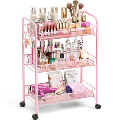TOOLF 4 Tier Rolling Cart, Metal Utility Storage Cart with Wheels, White