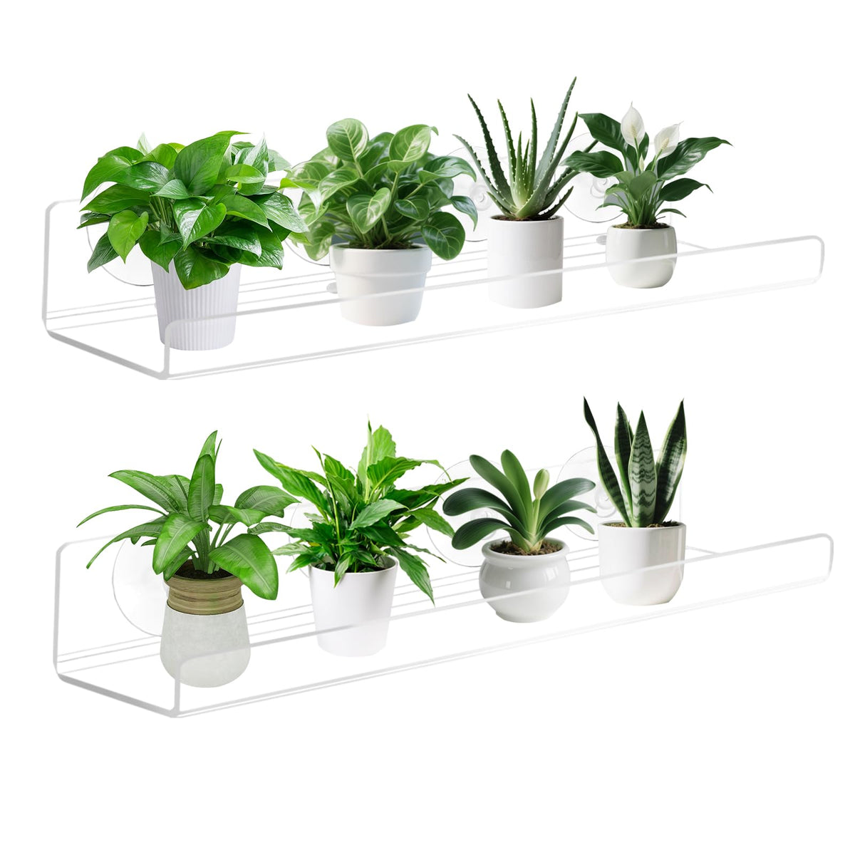 2 Pack Window Plant Shelves, 9 Inch Acrylic Suction Cup Shelf, Window Sill Extender for Indoor Succulents, Herb Planters, Micro Greens, Bathroom Organizer