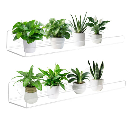 2 Pack Window Plant Shelves, 9 Inch Acrylic Suction Cup Shelf, Window Sill Extender for Indoor Succulents, Herb Planters, Micro Greens, Bathroom Organizer