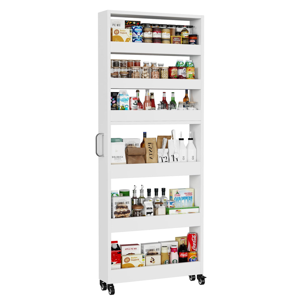 Slim Storage Cart, Lightweight 6 Tier Metal Rolling Utility Kitchen Cart on Wheels, Mobile Storage Shelving Unit Organizer for Bathroom Laundry Office Narrow Places (White, 6" D)