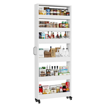 Slim Storage Cart, Lightweight 6 Tier Metal Rolling Utility Kitchen Cart on Wheels, Mobile Storage Shelving Unit Organizer for Bathroom Laundry Office Narrow Places (White, 6" D)