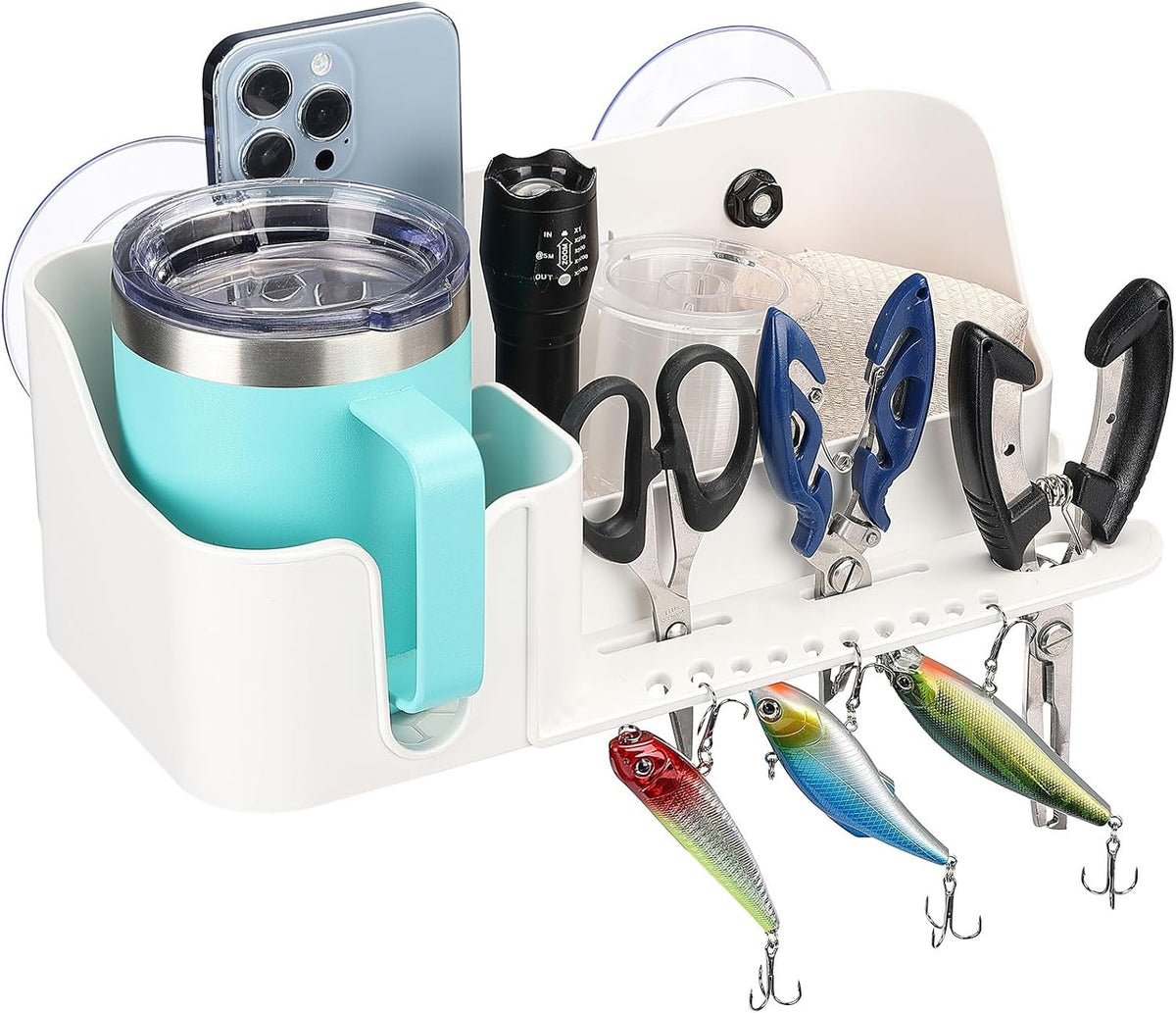 KEMIMOTO Boat Cup Holder, Caddy Organizer Installed With Screws/Suction Cups on Any Flat Surface, Storage Organizer, Cockpit Storage Box Marine Cup Holder for Bass Kayak Jon Pontoon Boat Accessories