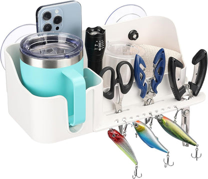 KEMIMOTO Boat Cup Holder, Caddy Organizer Installed With Screws/Suction Cups on Any Flat Surface, Storage Organizer, Cockpit Storage Box Marine Cup Holder for Bass Kayak Jon Pontoon Boat Accessories