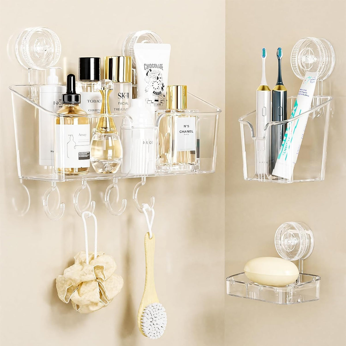 LUXEAR Corner Suction Cup Shower Caddy - White