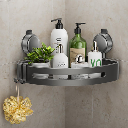 Corner Shower Caddy Suction Cup,Shower Shelves with Hooks,No Drilling Powerful Upgrade Suction Bathroom Corner Organizers and Storage,Removable Waterproof Rustproof Shower Shelf Bathroom Decor
