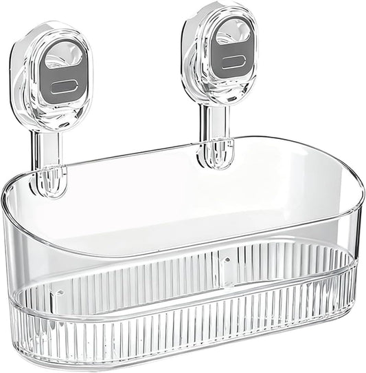 2026 New No-Drill Bathroom Suction Storage Box, Large Capacity Strong Load-Bearing Suction Cup Storage Rack with Drain Holes, Multi Functional Wall-Mounted Organizer for Home Bathroom (1, White)