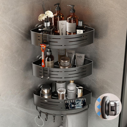 Voldra Shower Caddy Suction Cup, 3 Pack Shower Shelves for Inside Shower No Drilling, Aluminum Suction Showers Organizer with Towel Bar & Hooks Removable Bathroom Shelf Storage Rack(Gray)