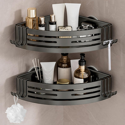 Lekesky Suction Cup Shower Caddy, No Drill Shower Shelf, Aluminum Rust Proof Bathroom Shower Organizer with 12 Hooks (2-Pack, Gunmetal Gray)