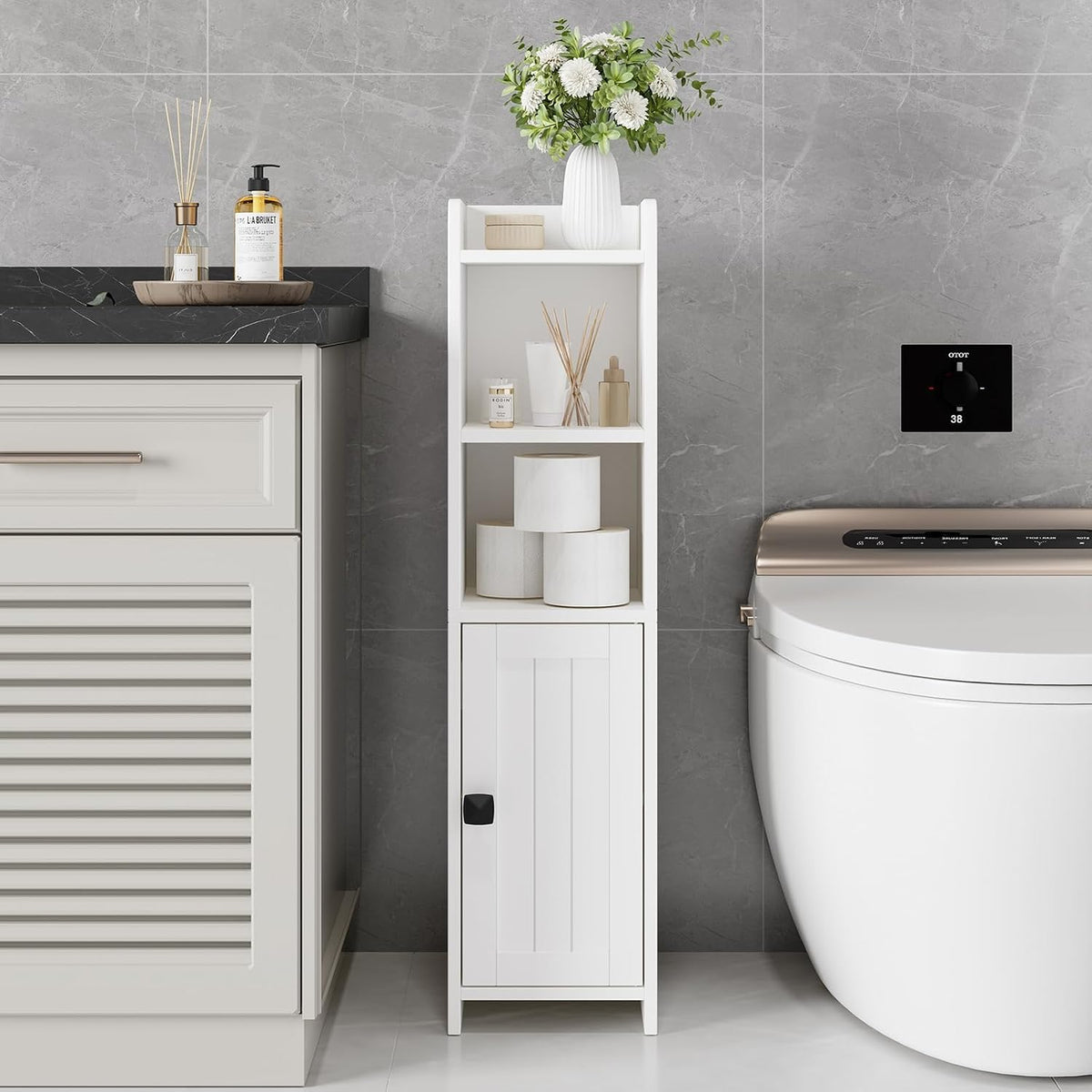 Lomojo Small Bathroom Storage Cabinet Corner, 7.87"Dx7.87"W x31.5"H (White)
