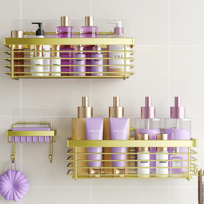 Shower Caddy Adhesive 3 Pack Stainless Steel Storage Organizers-Silver