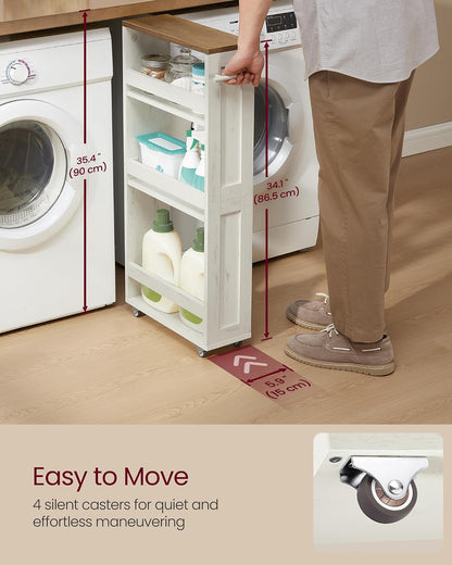 VASAGLE 4-Tier Slide-Out Storage Cart, Slim Kitchen Cart with Wheels